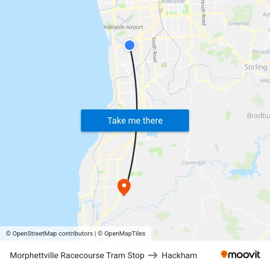 Morphettville Racecourse Tram Stop to Hackham map