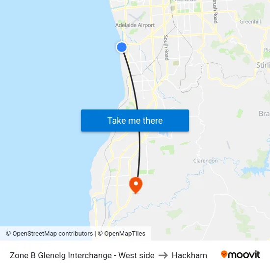 Zone B Glenelg Interchange - West side to Hackham map