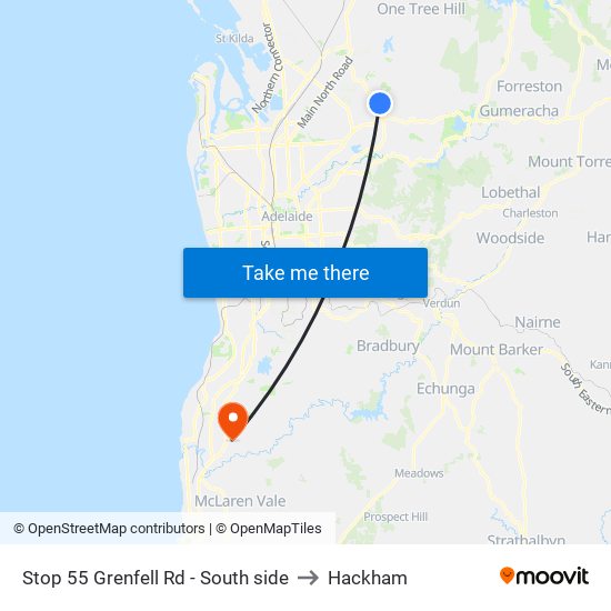 Stop 55 Grenfell Rd - South side to Hackham map