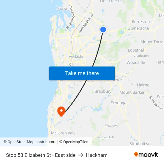 Stop 53 Elizabeth St - East side to Hackham map