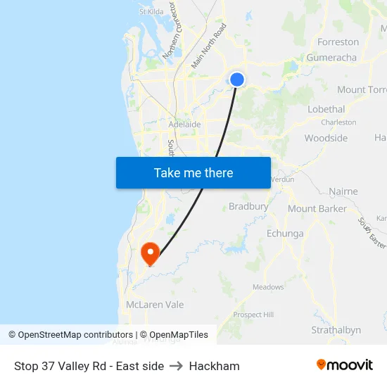 Stop 37 Valley Rd - East side to Hackham map