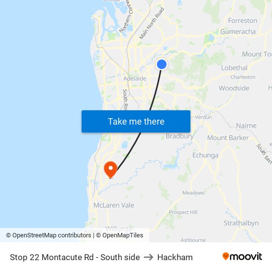 Stop 22 Montacute Rd - South side to Hackham map