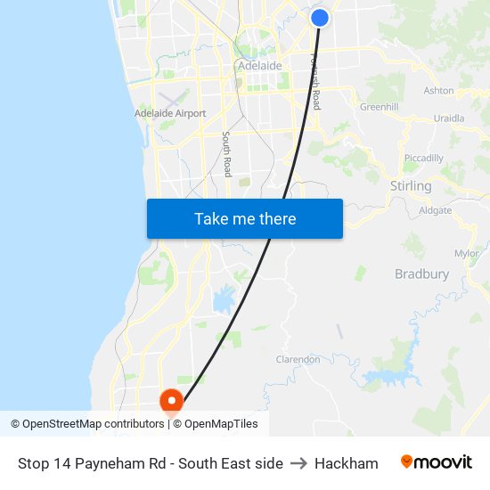 Stop 14 Payneham Rd - South East side to Hackham map