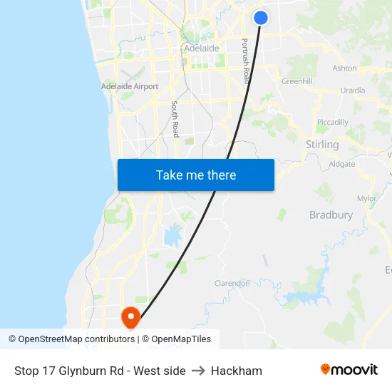 Stop 17 Glynburn Rd - West side to Hackham map