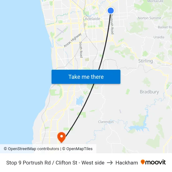 Stop 9 Portrush Rd / Clifton St - West side to Hackham map