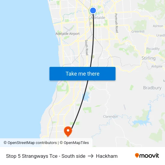 Stop 5 Strangways Tce - South side to Hackham map