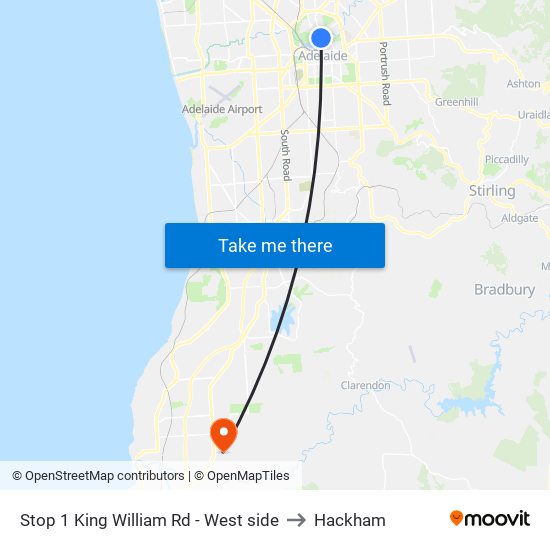 Stop 1 King William Rd - West side to Hackham map