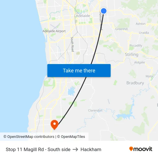 Stop 11 Magill Rd - South side to Hackham map