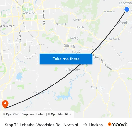 Stop 71 Lobethal Woodside Rd - North side to Hackham map