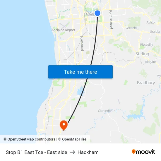 Stop B1 East Tce - East side to Hackham map