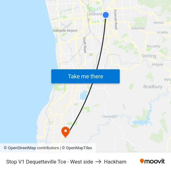 Stop V1 Dequetteville Tce - West side to Hackham map