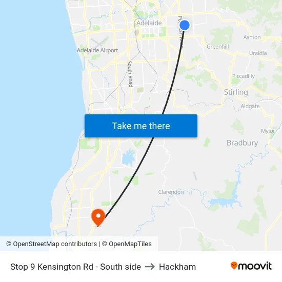 Stop 9 Kensington Rd - South side to Hackham map