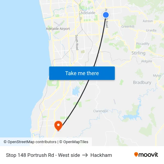 Stop 148 Portrush Rd - West side to Hackham map