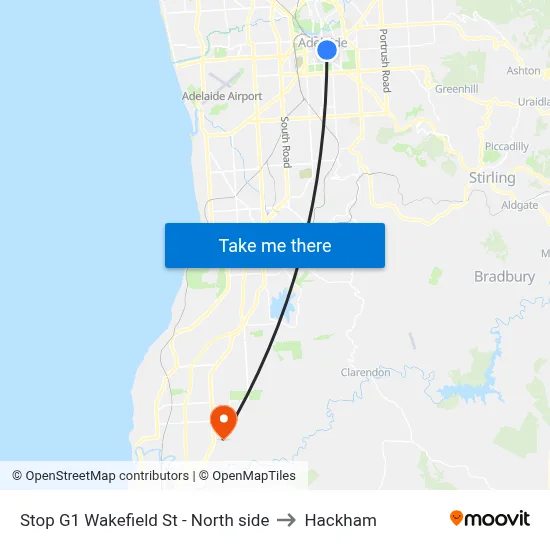 Stop G1 Wakefield St - North side to Hackham map