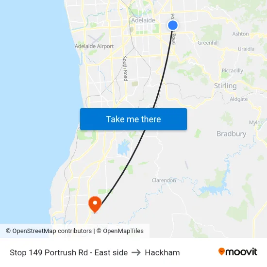 Stop 149 Portrush Rd - East side to Hackham map