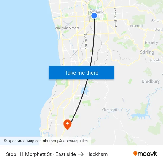Stop H1 Morphett St - East side to Hackham map