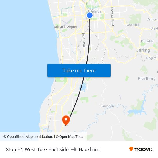 Stop H1 West Tce - East side to Hackham map