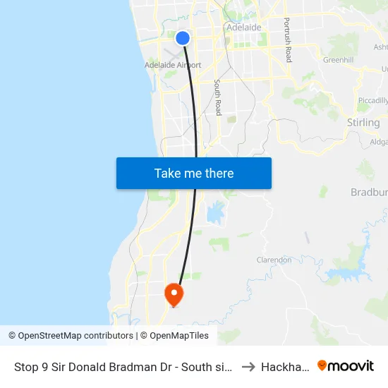 Stop 9 Sir Donald Bradman Dr - South side to Hackham map