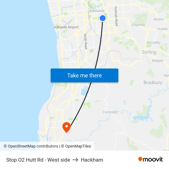 Stop O2 Hutt Rd - West side to Hackham map