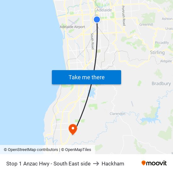 Stop 1 Anzac Hwy - South East side to Hackham map