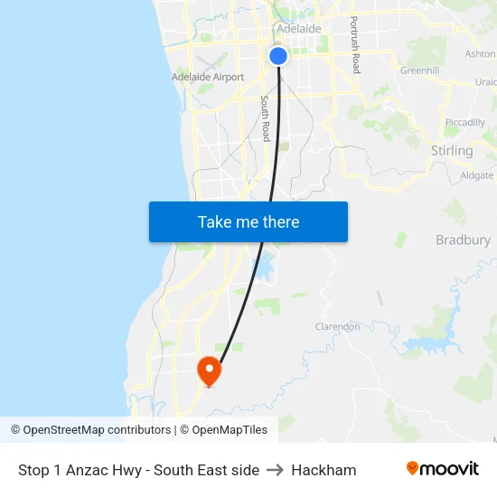 Stop 1 Anzac Hwy - South East side to Hackham map