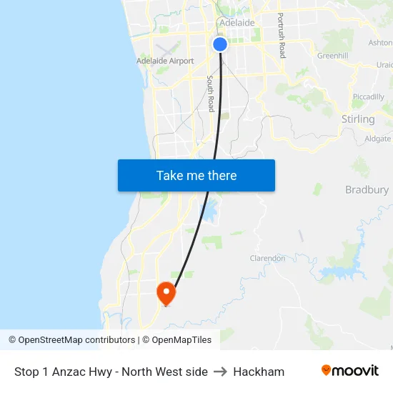 Stop 1 Anzac Hwy - North West side to Hackham map