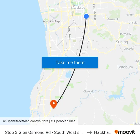 Stop 3 Glen Osmond Rd - South West side to Hackham map