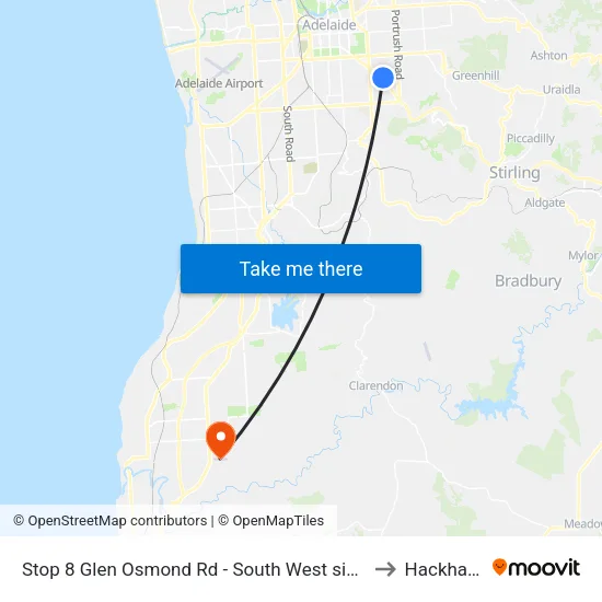 Stop 8 Glen Osmond Rd - South West side to Hackham map