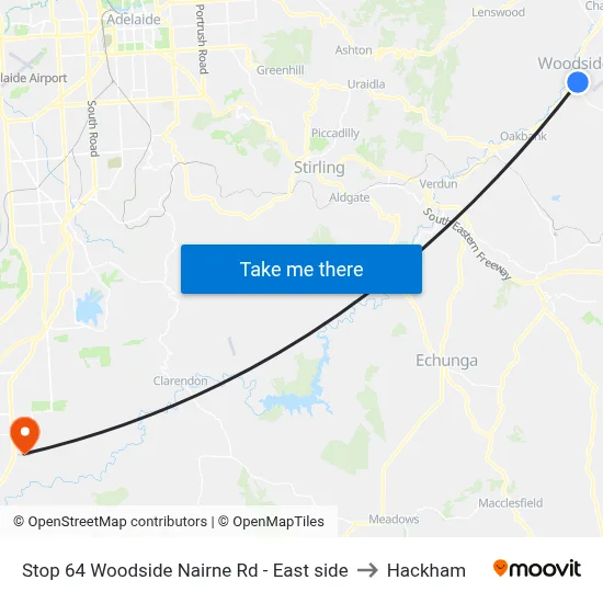 Stop 64 Woodside Nairne Rd - East side to Hackham map