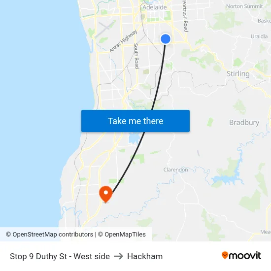 Stop 9 Duthy St - West side to Hackham map