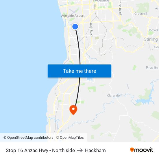 Stop 16 Anzac Hwy - North side to Hackham map