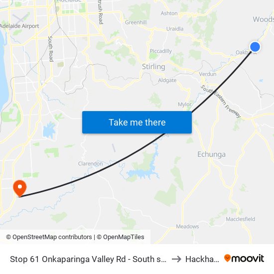 Stop 61 Onkaparinga Valley Rd - South side to Hackham map