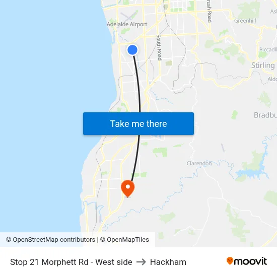 Stop 21 Morphett Rd - West side to Hackham map