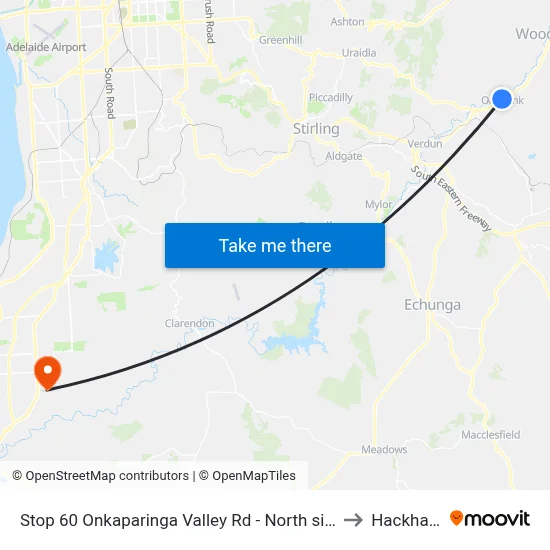 Stop 60 Onkaparinga Valley Rd - North side to Hackham map