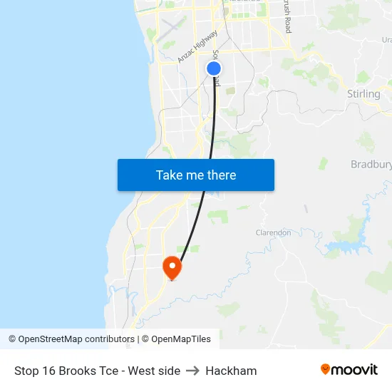 Stop 16 Brooks Tce - West side to Hackham map