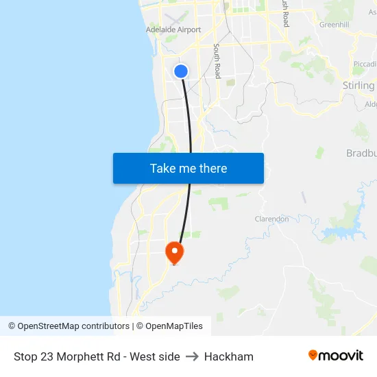Stop 23 Morphett Rd - West side to Hackham map