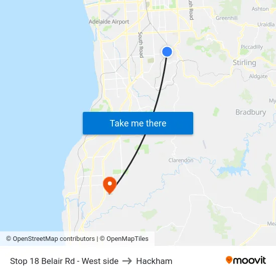 Stop 18 Belair Rd - West side to Hackham map