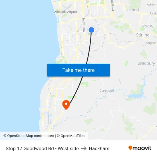Stop 17 Goodwood Rd - West side to Hackham map