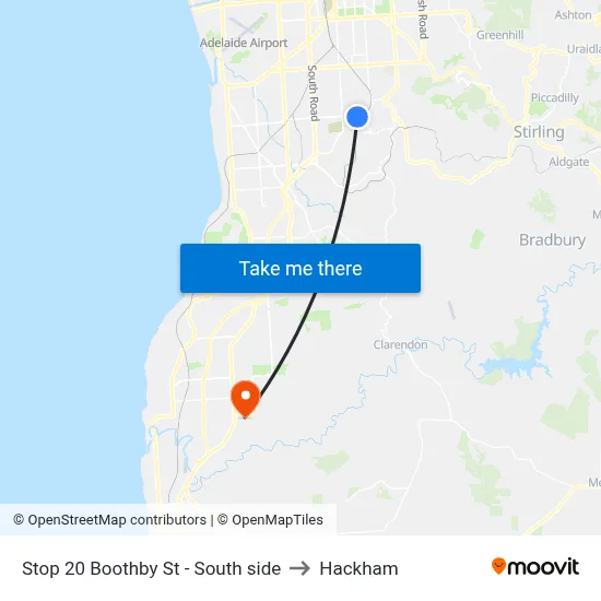 Stop 20 Boothby St - South side to Hackham map