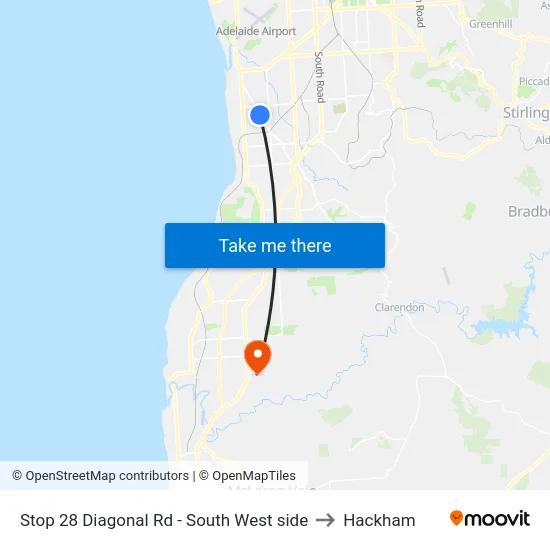 Stop 28 Diagonal Rd - South West side to Hackham map