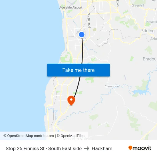 Stop 25 Finniss St - South East side to Hackham map