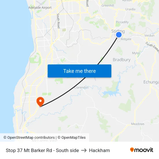 Stop 37 Mt Barker Rd - South side to Hackham map