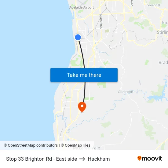 Stop 33 Brighton Rd - East side to Hackham map