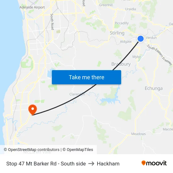 Stop 47 Mt Barker Rd - South side to Hackham map