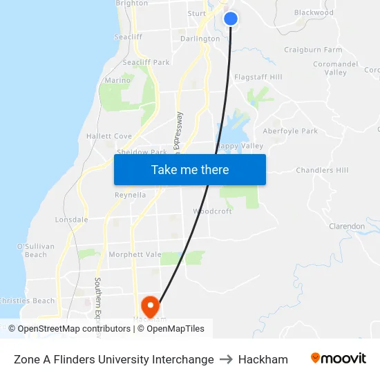 Zone A Flinders University Interchange to Hackham map