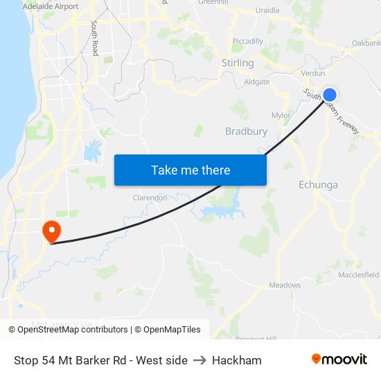 Stop 54 Mt Barker Rd - West side to Hackham map