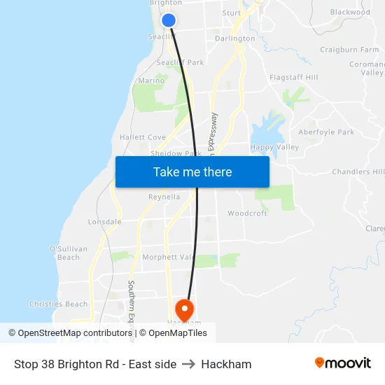 Stop 38 Brighton Rd - East side to Hackham map