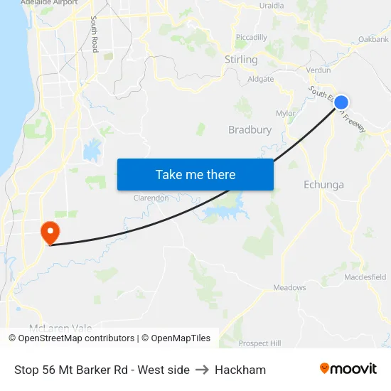 Stop 56 Mt Barker Rd - West side to Hackham map