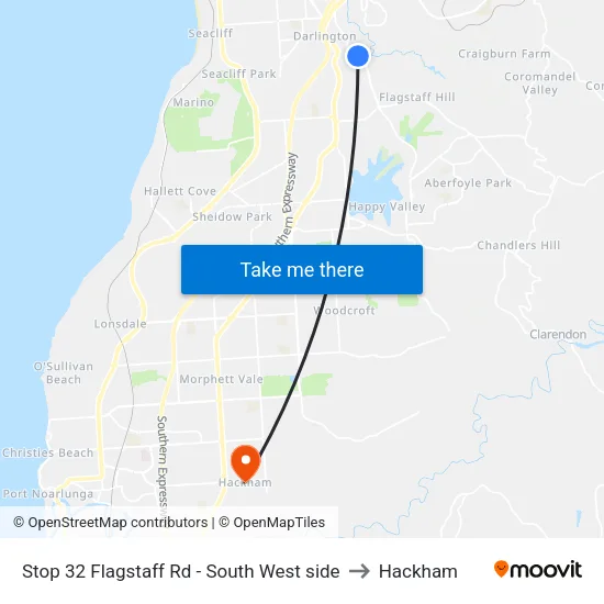Stop 32 Flagstaff Rd - South West side to Hackham map