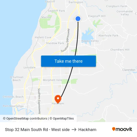 Stop 32 Main South Rd - West side to Hackham map